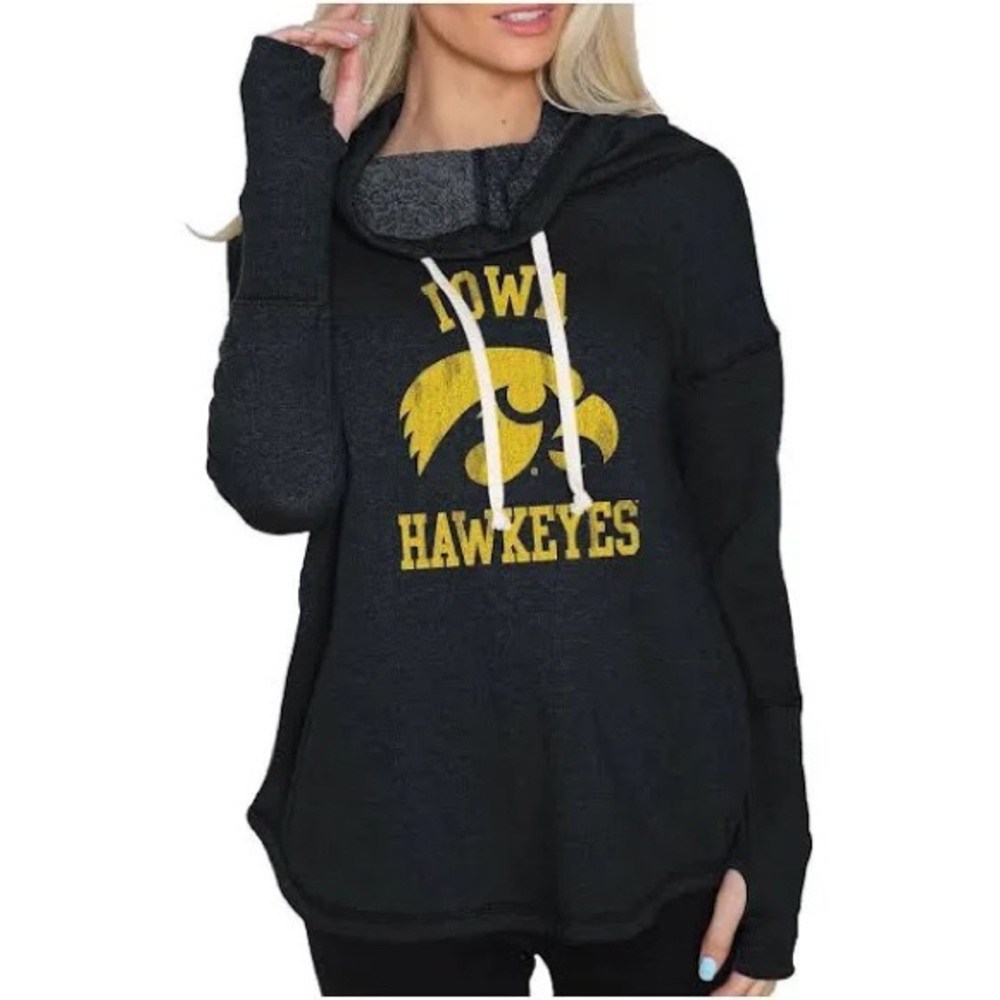 Iowa Hawkeyes Funnel Neck Pullover Sweatshirt | L | Faded Black
